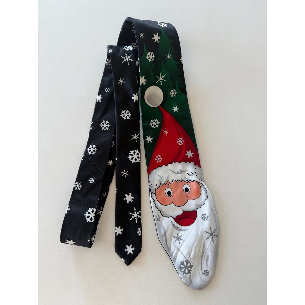 Noel Necktie Mens OS Christmas Santa Snowflake Black Excellent